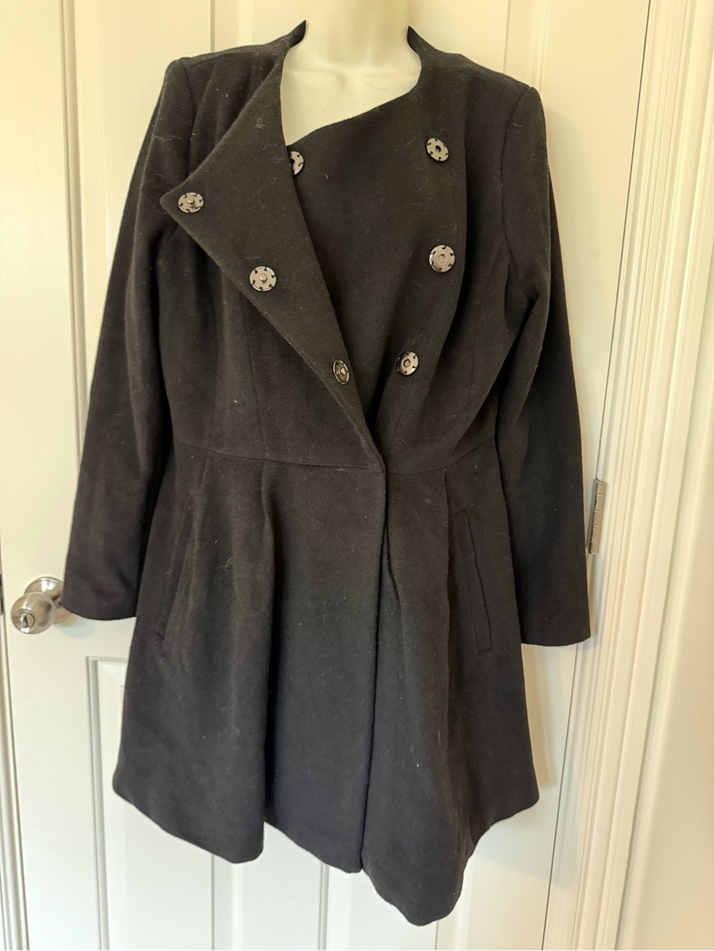 Vintage Stunning and unique BEBE Bebe Gray Peplum Flare Coat Sz. Lg. Wool - Y2K